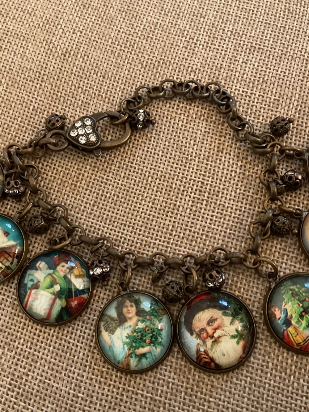 Brass Charms Vintage Christmas Bracelet